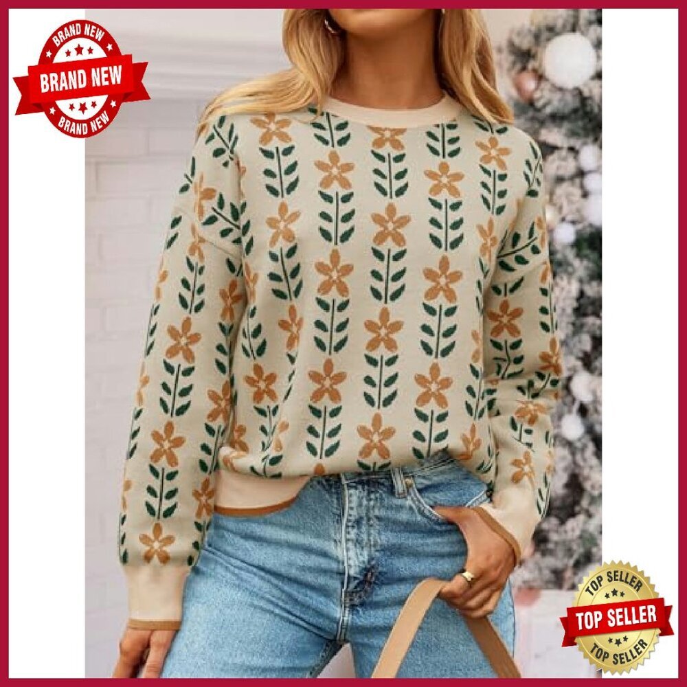 Oversized Knitted Pullover Sweater Long Sleeve Crewneck Trendy Fall Top - Picture 5 of 8